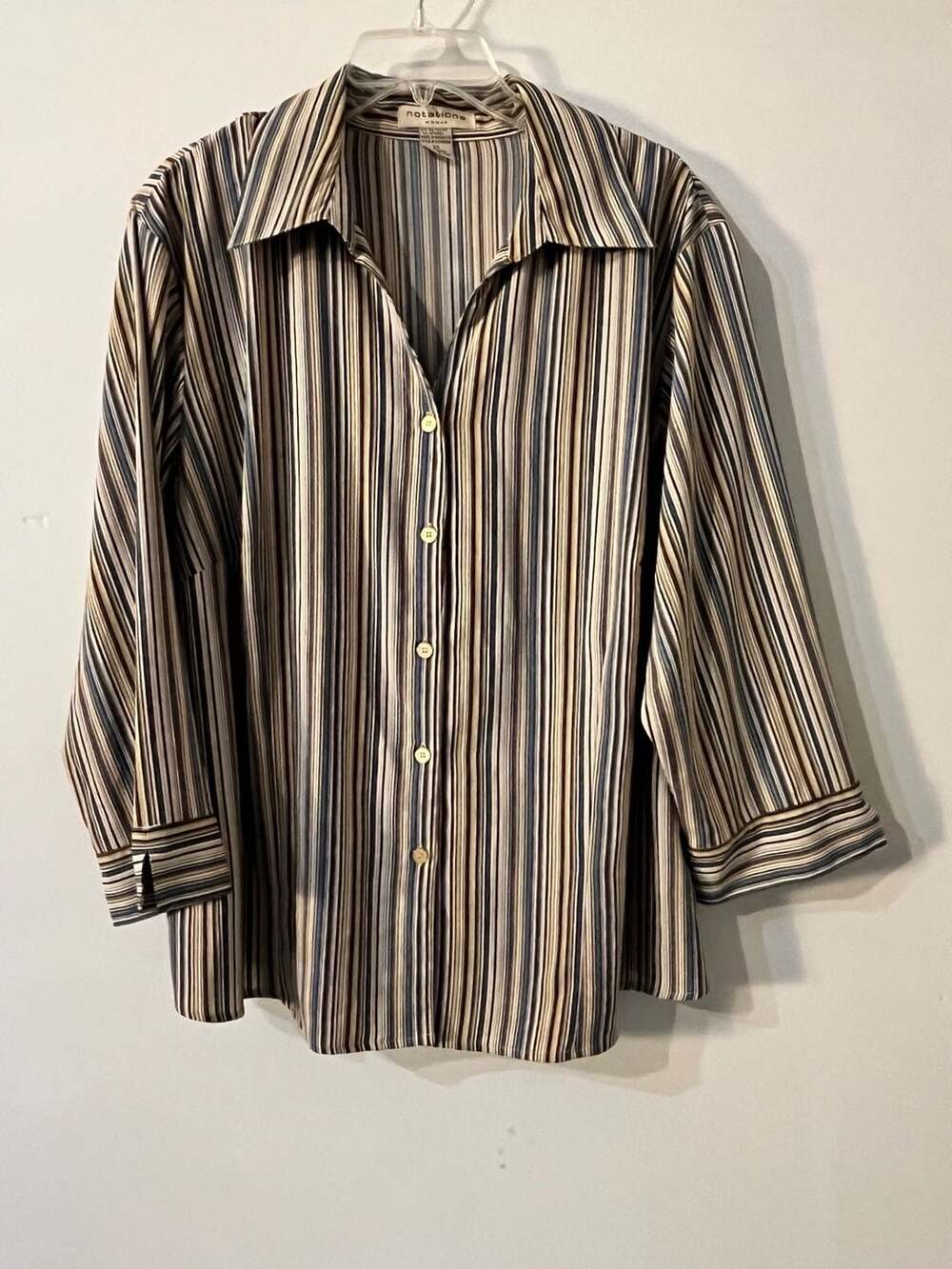 Notations Woman Striped Button-Up Blouse 3/4 Sleeve 003-097